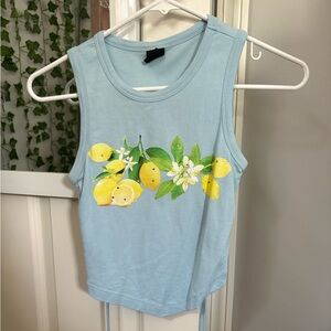 Urban Outfitters Blue Lemon Print Backless Cropped Tank